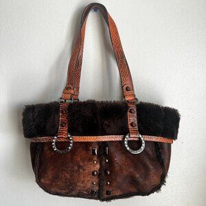 Guess Faux Fur, Faux Suede, Faux Gator Leather Vintage Small Shoulder Bag